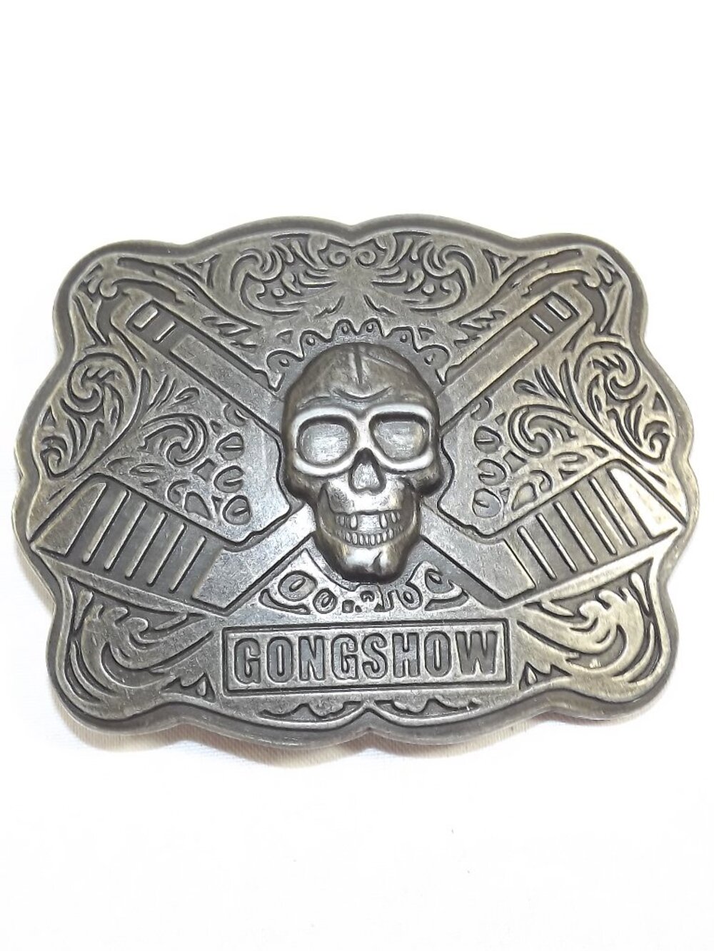 Skull and Hockey Stick Belt Buckle by Gongshow